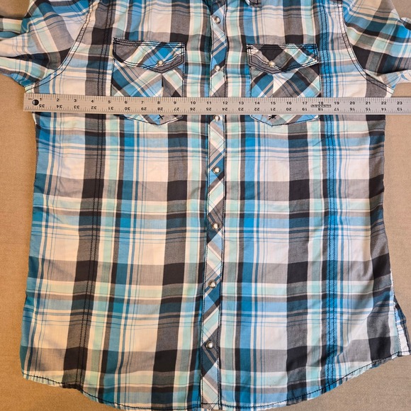 BKE Shirt Mens Large Blue White Plaid Western Pearl Snap Long Sleeve‎ Standard - Picture 5 of 9
